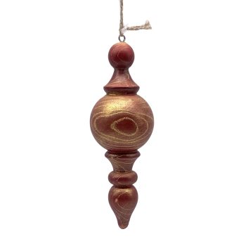 ORN WOODEN FINIAL 2"X6.5" RED WOOD/JUTE