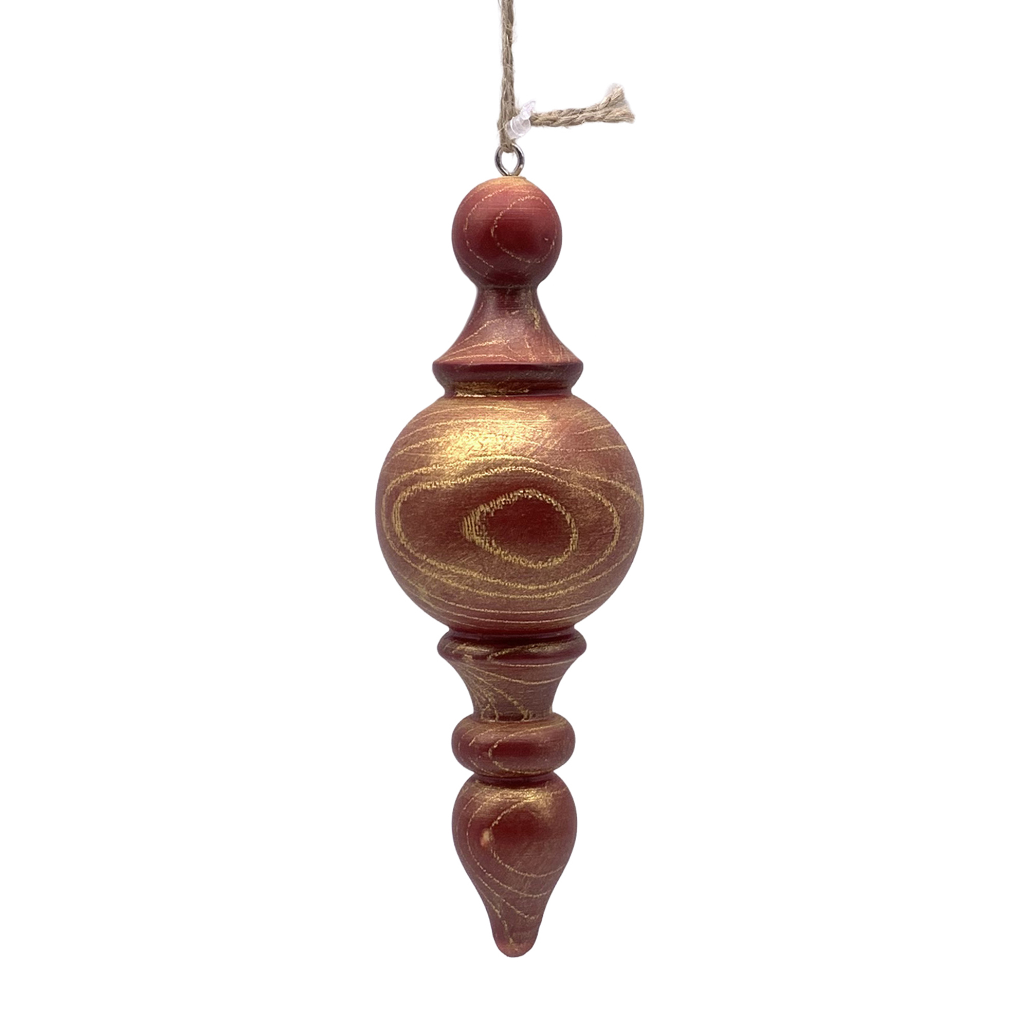 ORN WOODEN FINIAL 2"X6.5" RED WOOD/JUTE
