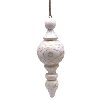 ORN WOODEN FINIAL 2"X6.5" WHITE WOOD/JUTE