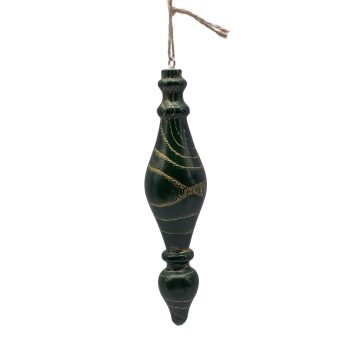 ORN WOODEN FINIAL 2"X7" GREEN WOOD/JUTE