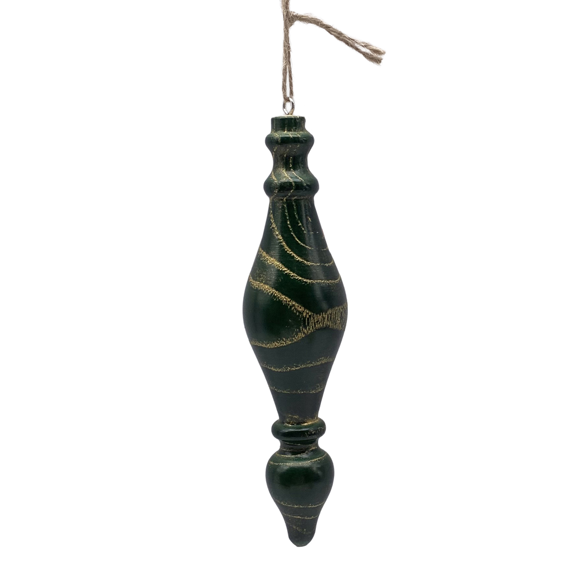 ORN WOODEN FINIAL 2"X7" GREEN WOOD/JUTE