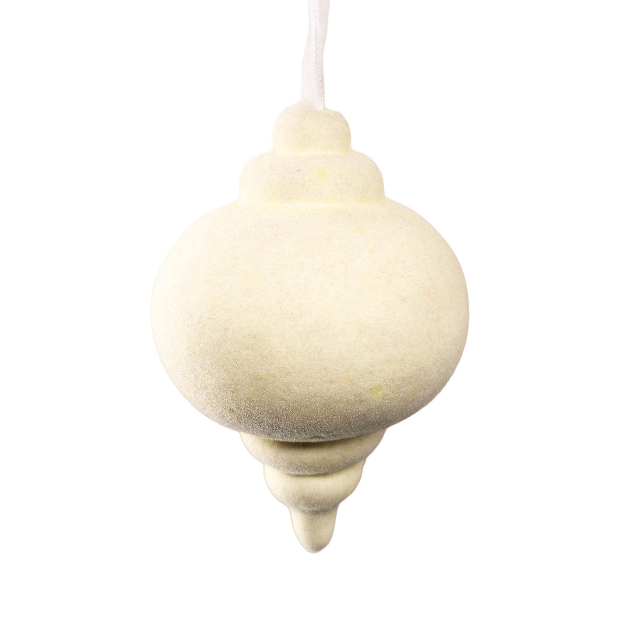 ORN FINIAL FLOCKED 3"X4.5" CREAM POLY FOAM BASE