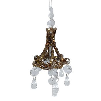 ORN GLASS CHANDELIER5.5"X3" CLEAR/GOLD