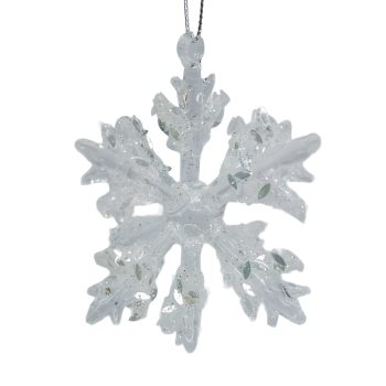 ORN GLASS SNOWFLAKE 3D3.5"X3.5" CLEAR /WHITE