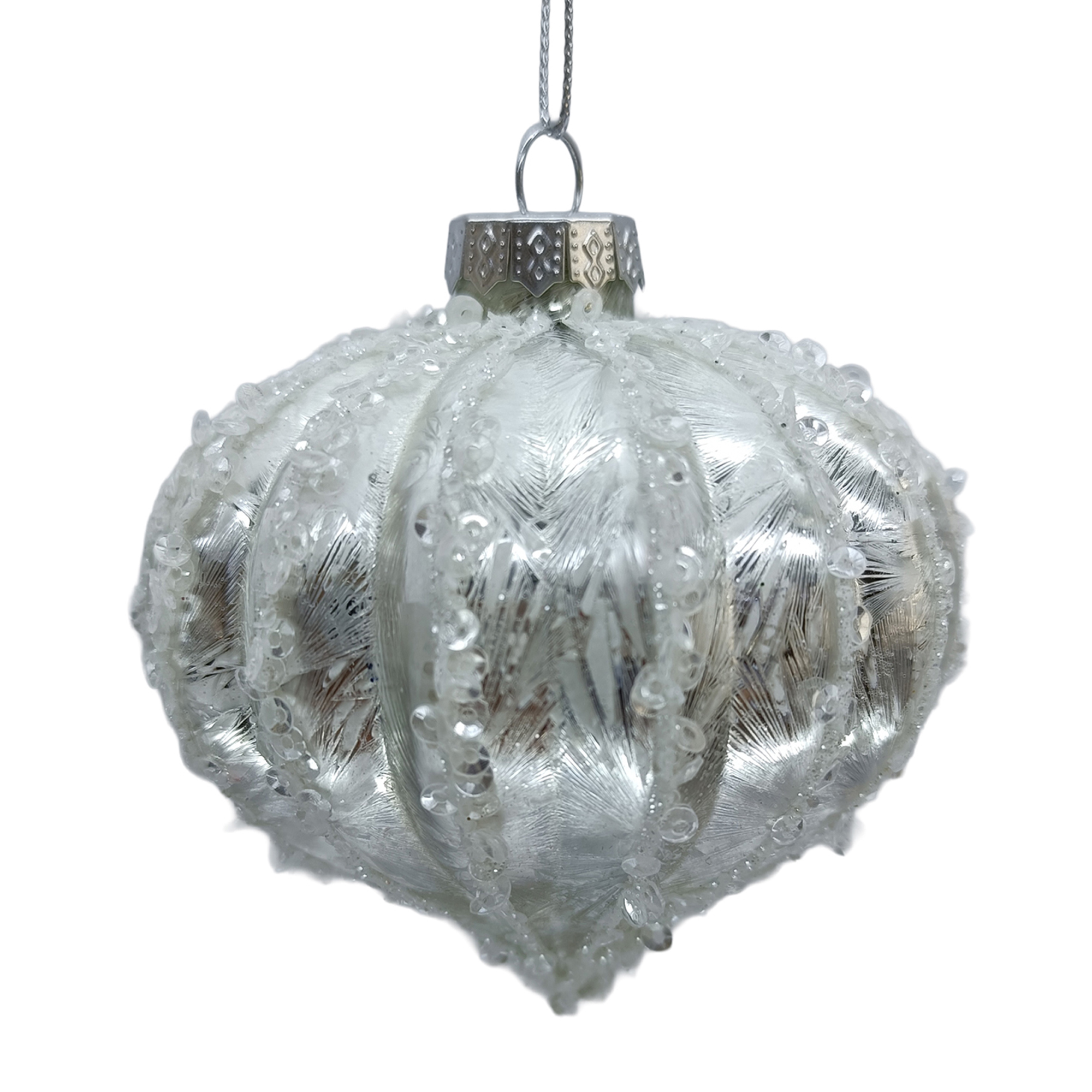 ORN GLASS ONION 3" WHITE W/ VERTICAL GROOVES & ICE DRIP