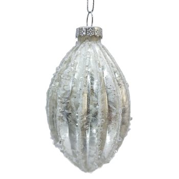 ORN GLASS OLIVE W/GROOVES 2.5"X5" WHITE W/ICE