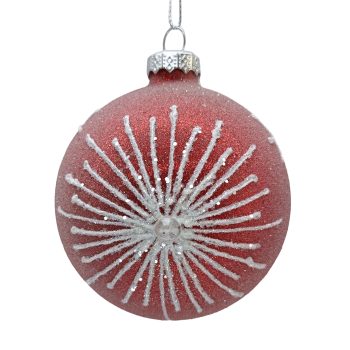ORN GLASS BALL 3" RED W/WHITE STARBURST