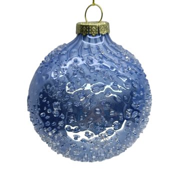 ORN GLASS BALL 4" REGAL BLUE W/WATER DROPS