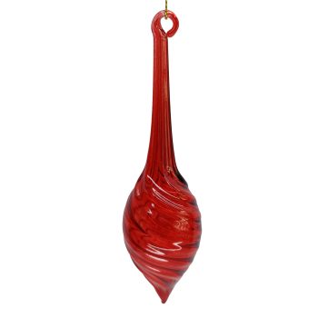 ORN GLASS SPIRAL DROP1.5"X6.5" CLEAR RED