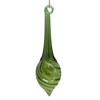 ORN GLASS SPIRAL DROP1.5"X6.5" CLEAR GREEN