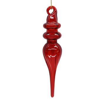 ORN GLASS FINIAL DROP 1"X5.5" CLEAR RED