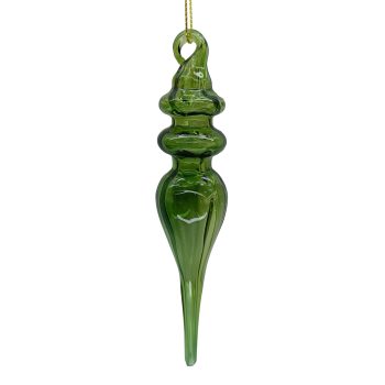 ORN GLASS FINIAL DROP 1"X5.5" CLEAR GREEN