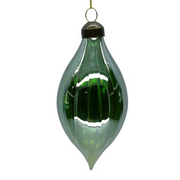 ORN GLASS OLIVE 2.5"X5" AQUA GREEN