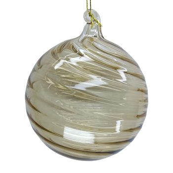 ORN GLASS BALL SPIRAL 3" CLEAR BROWN