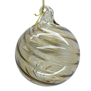 ORN GLASS BALL SPIRAL 4" CLEAR BROWN