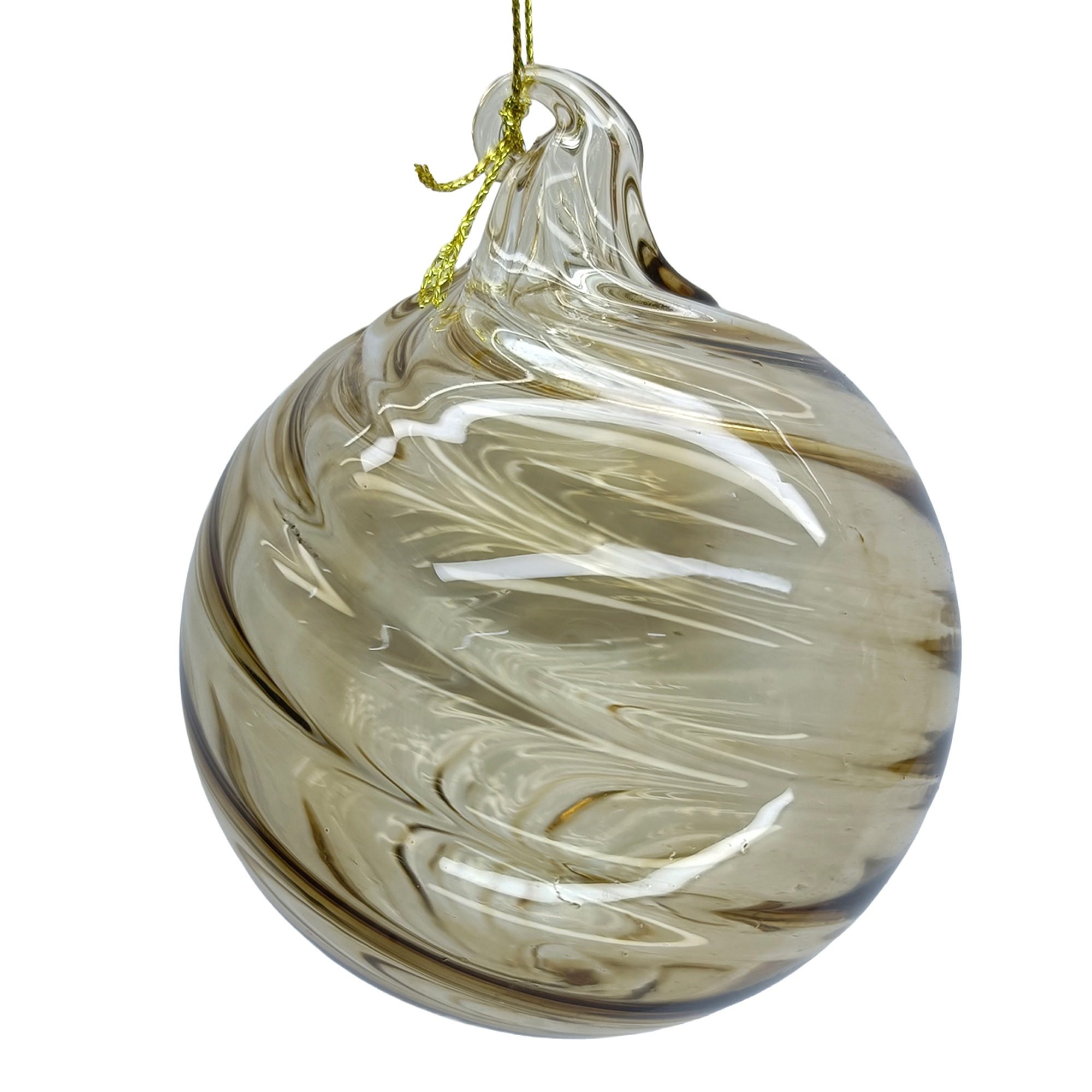 ORN GLASS BALL SPIRAL 4" CLEAR BROWN