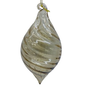 ORN GLASS OLIVE SPIRAL2.5"X5" CLEAR BROWN