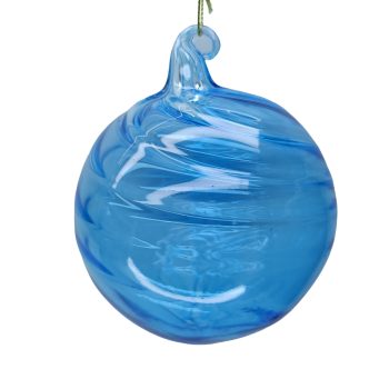 ORN GLASS BALL SPIRAL 4" CLEAR WINTER BLUE