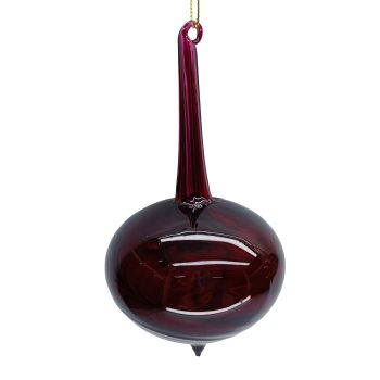 ORN GLASS BALL DROP 3"X4" CLEAR DARK RED