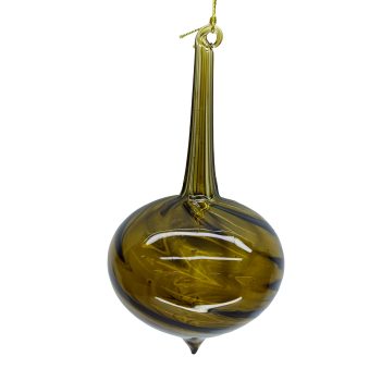 ORN GLASS BALL DROP 3"X4" CLEAR GREEN