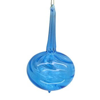 ORN GLASS BALL DROP 3"X4" CLEAR WINTER BLUE