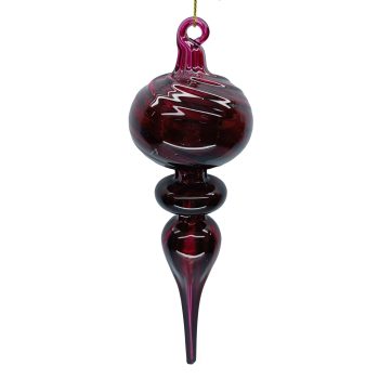 ORN GLASS FINIAL DROP 2"X7.5" CLEAR DARK RED