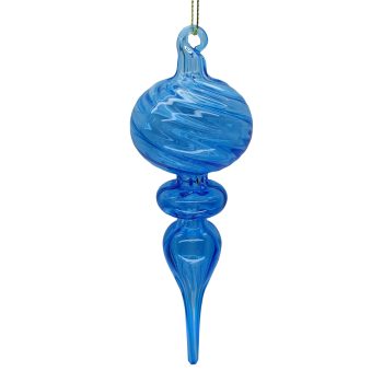 ORN GLASS FINIAL DROP 2"X7.5" CLEAR WINTER BLUE