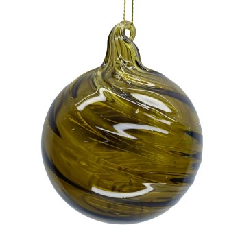 ORN GLASS BALL SPIRAL 3" CLEAR GREEN