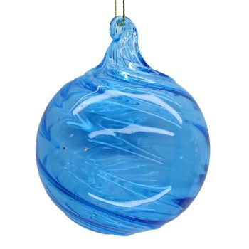 ORN GLASS BALL SPIRAL 3" CLEAR WINTER BLUE