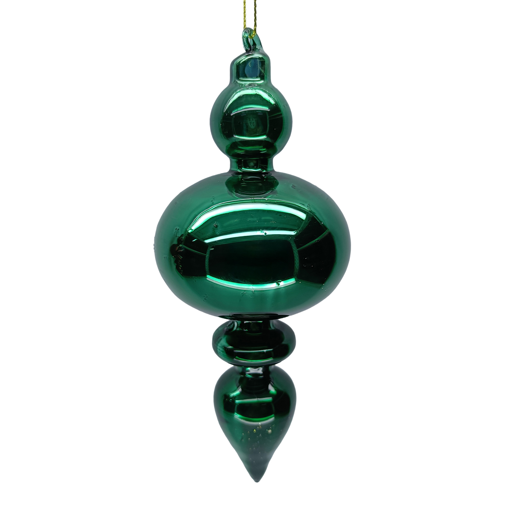 ORN GLASS FINIAL DROP 6.5" DARK FOREST GREEN METALLIC FINISH