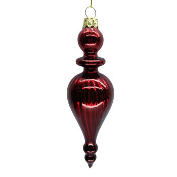 ORN GLASS FINIAL DROP 2"X6.5" DARK RED