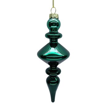 ORN GLASS FINIAL DROP2.5"X7" DARK GREEN