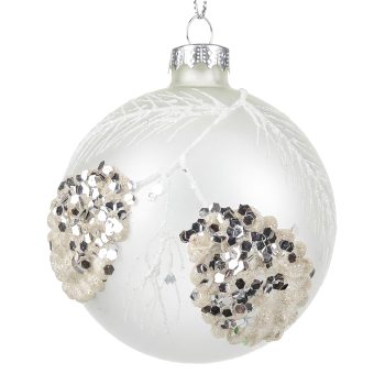 ORN GLASS BALL 4" FROST WHITE GLITTER