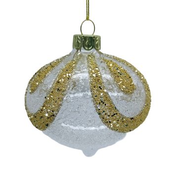 ORN GLASS ONION 3" CLEAR/GOLD GLTR.