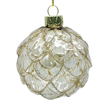 ORN GLASS BALL PINE CONE 3" CLEAR/GOLD GLTR.