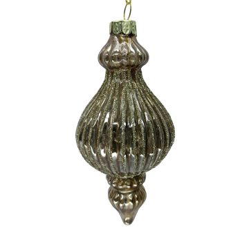 ORN GLASS FINIAL DROP2.5"X6" BROWN W/GLTR.