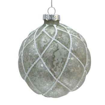 ORN GLASS BALL DIAMOND4" ANTIQUE WHITE/GLITTER