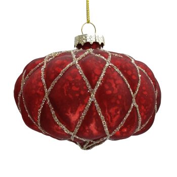 ORN GLASS ONION DIAMOND 4" ANTIQUE RED GOLD GLITTER