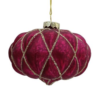 ORN GLASS ONION DIAMOND 4" ANTIQUE PURPLE GOLD GLITTER