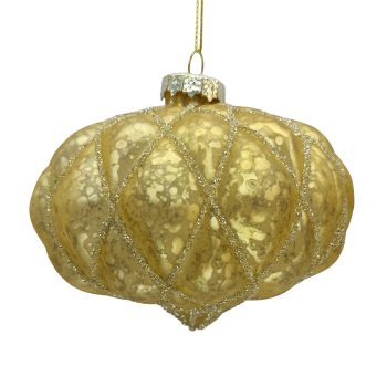 ORN GLASS ONION DIAMOND 4" ANTIQUE GOLD/GLITTER