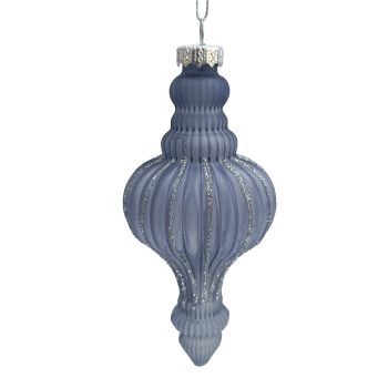 ORN GLASS FINIAL 2.5"X6" LIGHT BLUE W/FROST GLITTER