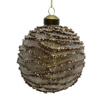 ORN GLASS BALL W/RIDGES 4" GOLD BROWN