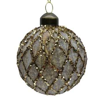 ORN GLASS BALL DIAMOND PATTERN3" GOLD