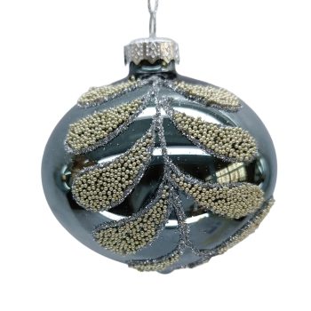 ORN GLASS ONION 3" BLUE CHAMPAGNE GLITR LEAF