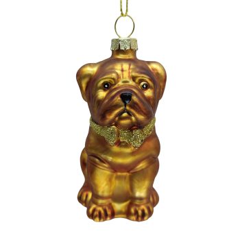 ORN GLASS DOG 2"X2.5"X3.5" BROWN W/GOLD BOW