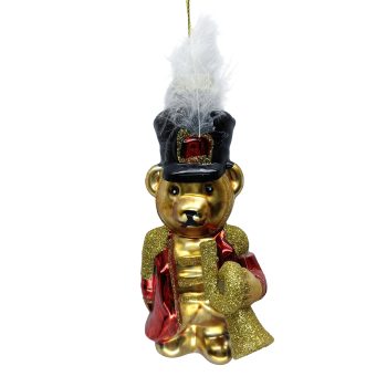 ORN GLASS BEAR W/HAT 2"X3"X5" GOLD/MULTI