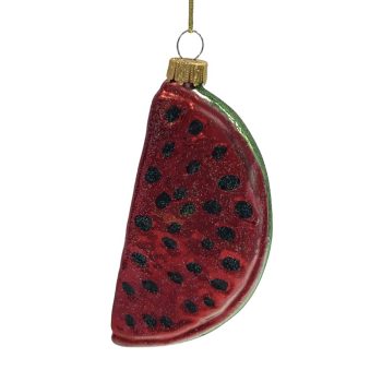 ORN GLASS WATERMELON 2"X5" RED/GREEN
