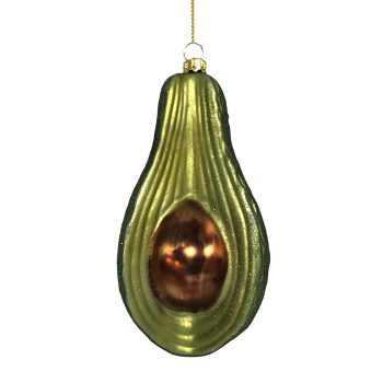 ORN GLASS AVOCADO 3"X5" GREEN BROWN
