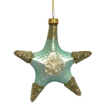 ORN GLASS STARFISH 4"X5" AQUA