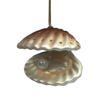 ORN GLASS CLAM 3"X3" PEARL/ROSE GOLD